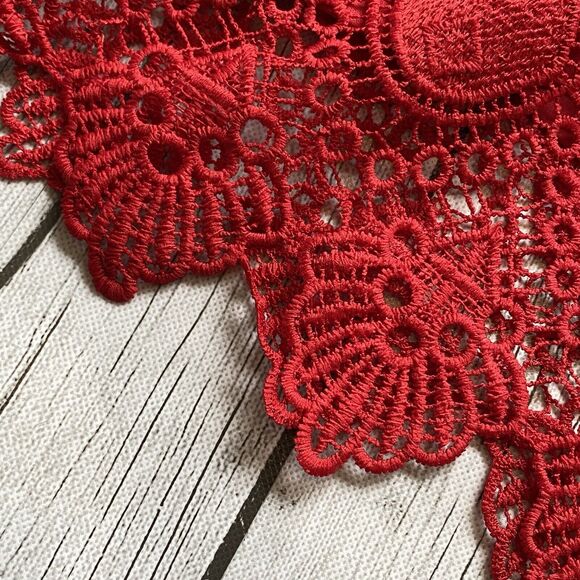 Sold! Lane Bryant Womens Blouse Size 24 Red Scalloped Lace Peplum Shirt Top - Picture 8 of 11